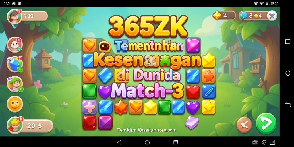 Screenshot gameplay 365ZK yang menampilkan kombinasi permata Match-3.