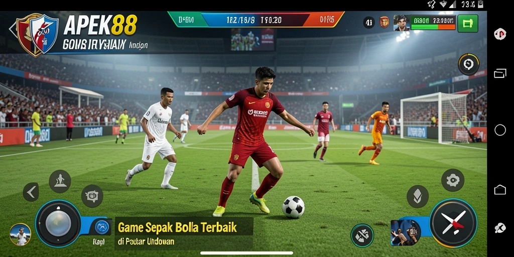 Screenshot APEK88 menampilkan aksi seru sepak bola di lapangan.
