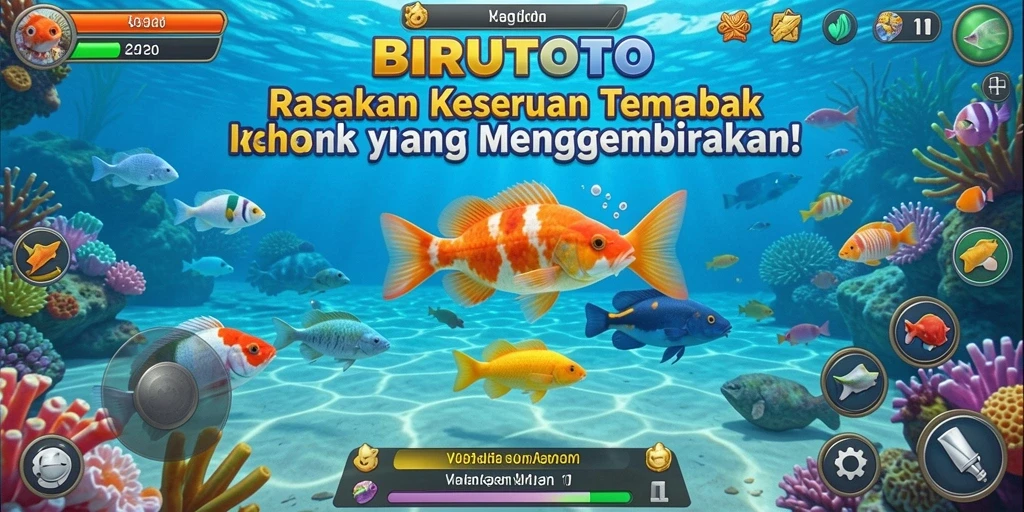 Gameplay seru BIRUTOTO dengan menembak ikan berwarna-warni.