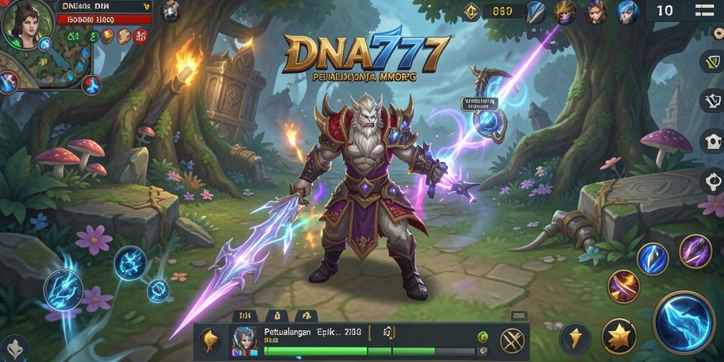 Screenshot gameplay DNA777 yang menunjukkan pertarungan epik dalam MMORPG.