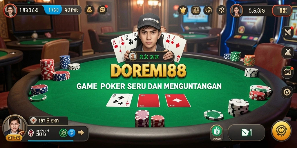 Screenshot tampilan gameplay poker DOREMI88 yang mendebarkan.