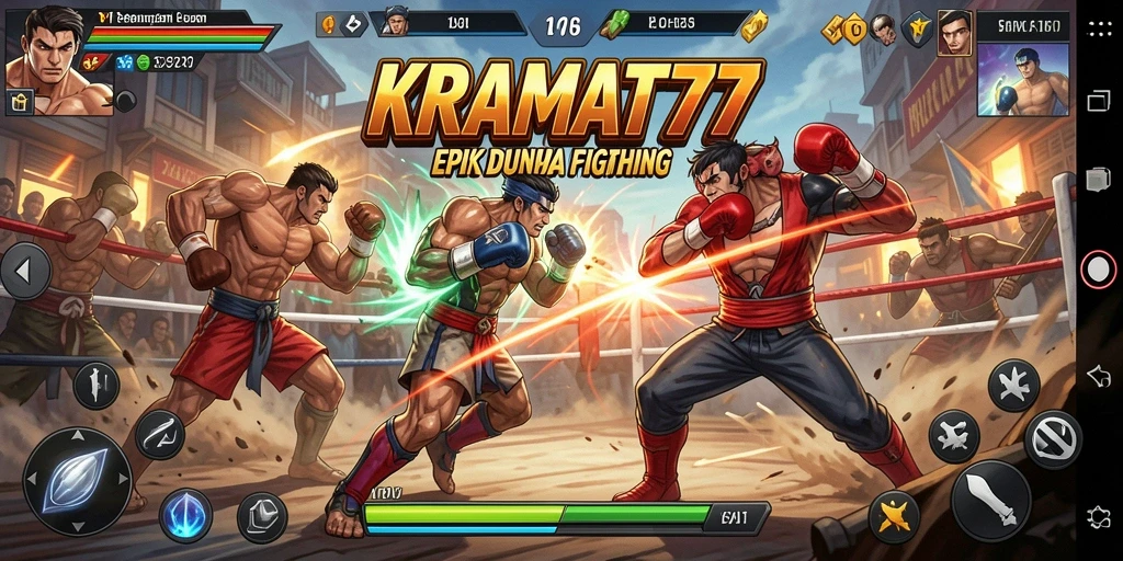 Screenshot KRAMAT77 menunjukkan aksi pertarungan yang intens dan karakter unik.
