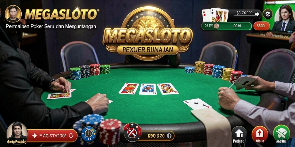 Tampilan menyerupai meja poker yang mendebarkan di MEGASLOTO.