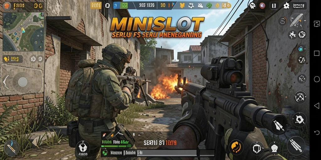 Tampilan gameplay seru dari MINISLOT dengan pertempuran FPS yang intens.