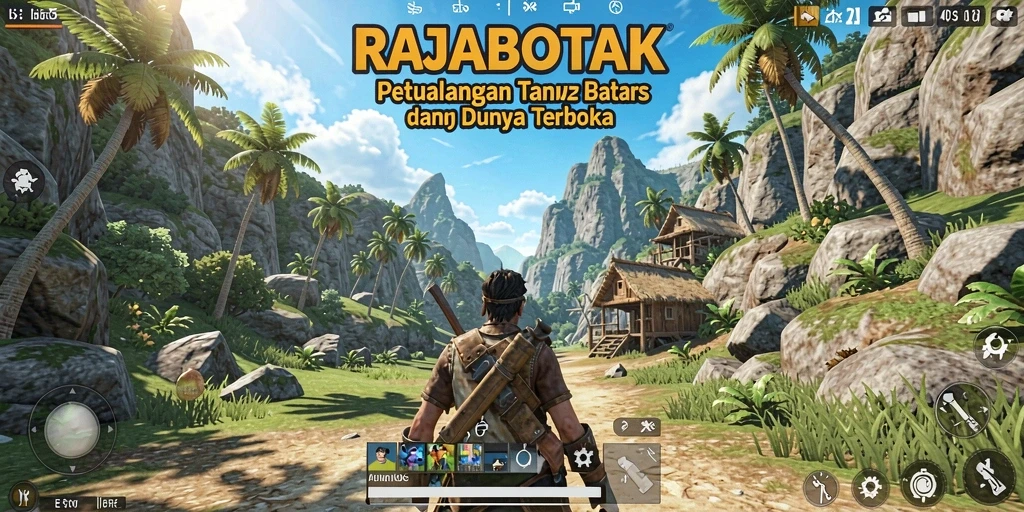 Screenshot gameplay yang menunjukkan eksplorasi dunia terbuka RAJABOTAK.