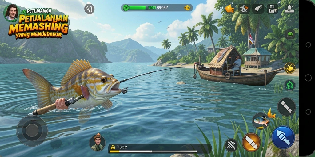 Gameplay V07 yang menampilkan pengalaman memancing yang seru.