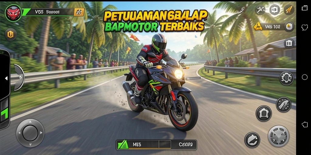 Screenshot dari gameplay balapan motor yang seru di VC55.